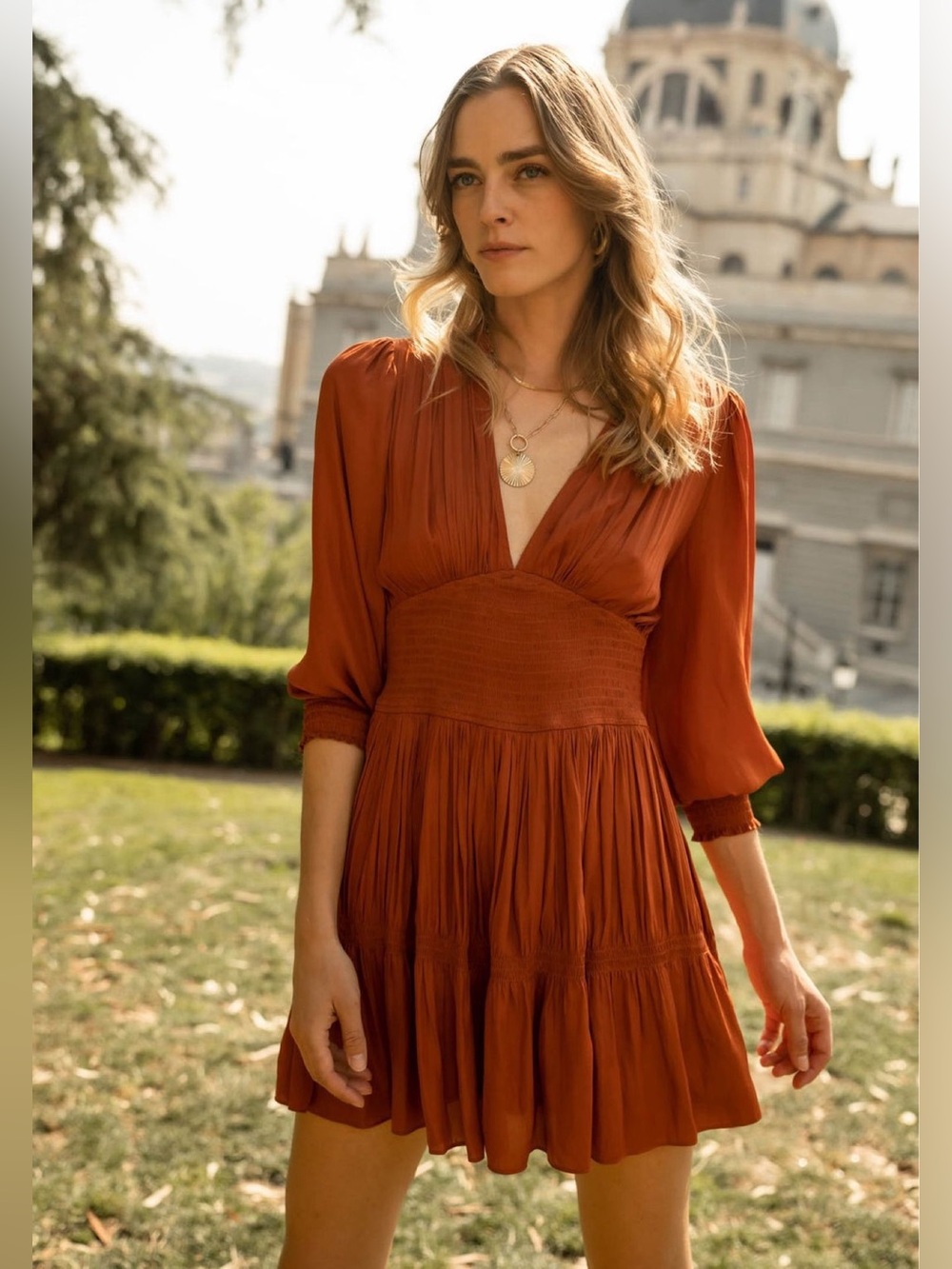 NWOT Mustard Seed Burnt Orange Tiered Mini Dress | Size Medium